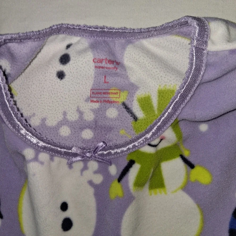 Carters Super Comfy Kids Girls Snowman‎ Print Fleece Nightgown Pajama Dress L